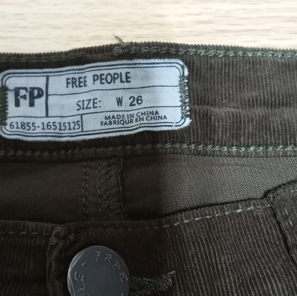 Free People cropped corduroy pants. Size 26. Dark khaki green. EUC. - Picture 3 of 14